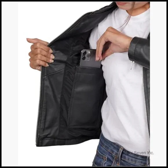 Real Lambskin Leather Jacket Cafe Racer Style Women's